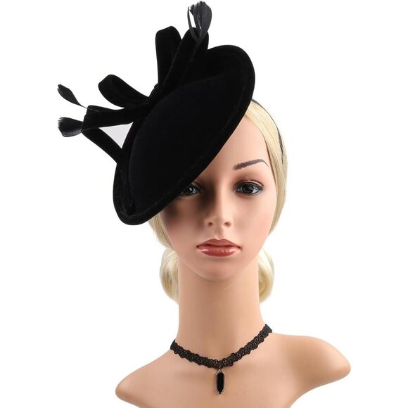 Women Velvet Fascinator Hat J-clip Stylish Elegant for Weddings Parties main image 5